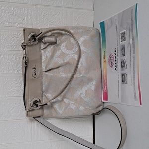 COACH Ashley Signature Silver And Cream Handbag Crossbody